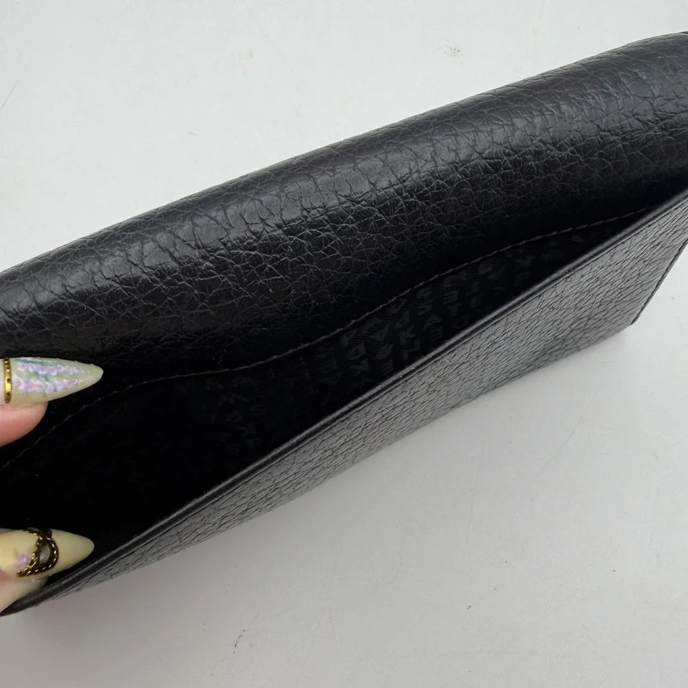 Kate Spade New York Black Pebbled Leather Flap Continental Long Wallet Gold Logo
